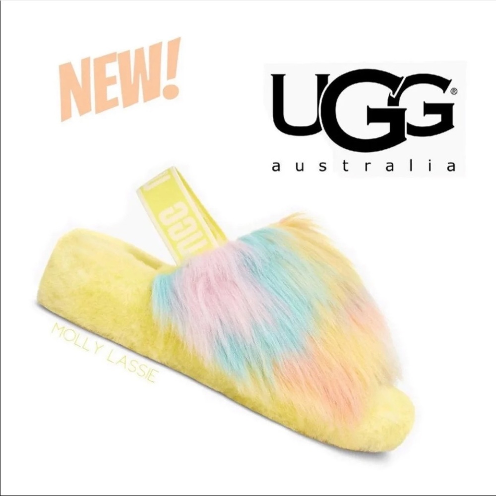 TIE DYE YELLOW ✨ UGG FLUFF YEAH SLIDES SANDALS